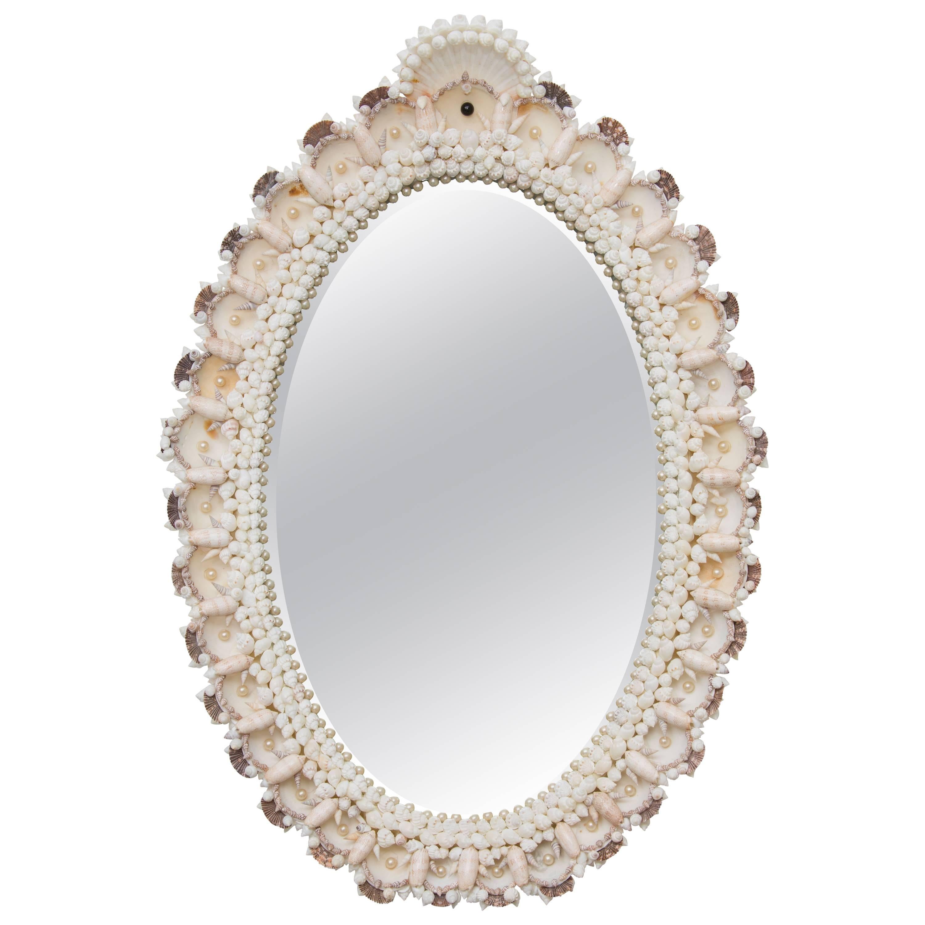 Custom Oval Mirror with Shell-Encrusted Frame