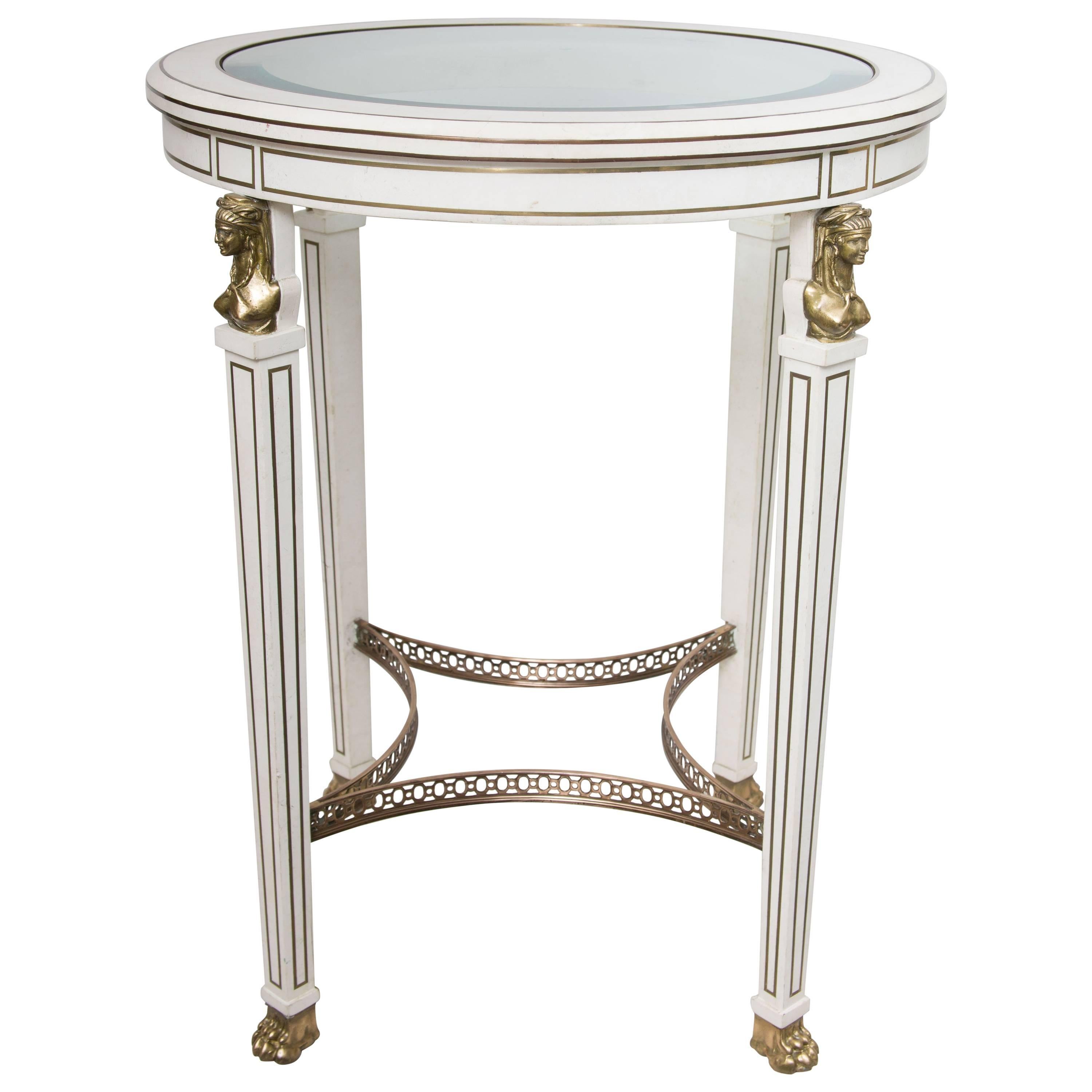 Empire Style Circular Side Table with Glass Inset Top