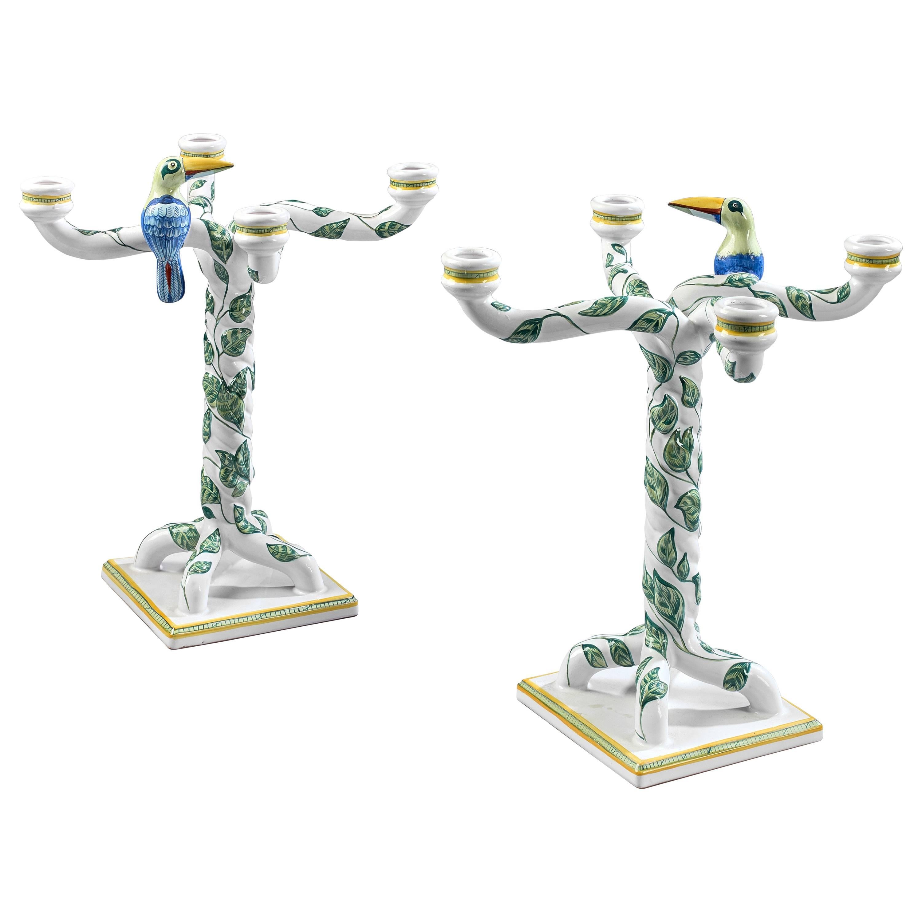 Hermes "Toucan" Pair of Four Branches Candelabra