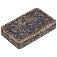 Antigua tabaquera rusa de plata niello con tapa rectangular abatible