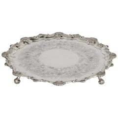 Large Antique English Silver Salver by Dobson & Sons