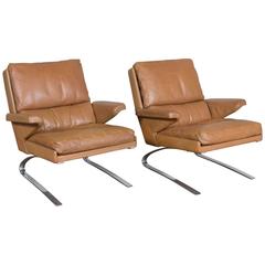 COR Swing Lounge Chairs in Cognac by Reinhold Adolf and Hans Jürgen Schröpfer