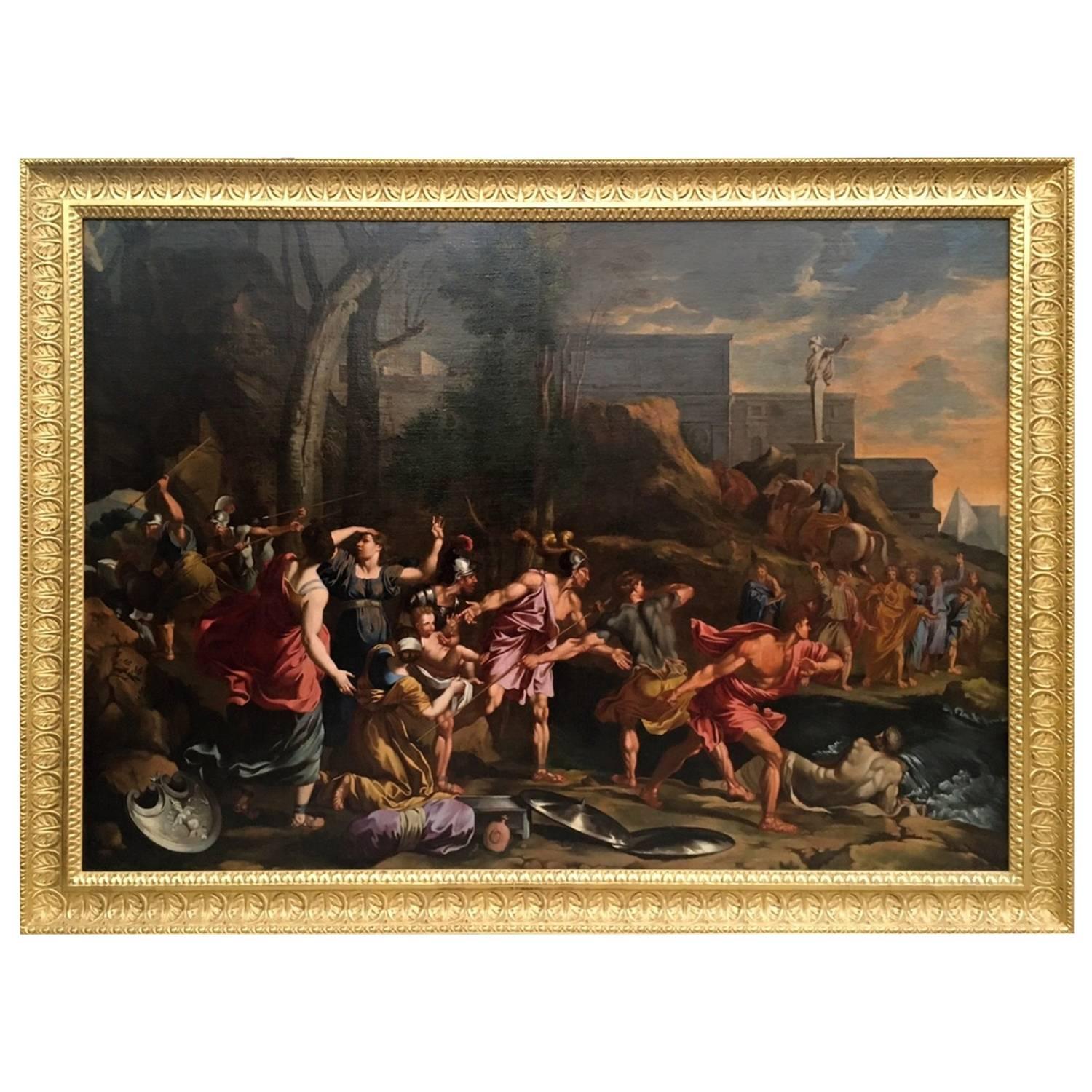 17th Century Oil Painting Escape from Troy School of Nicolas Poussin For Sale