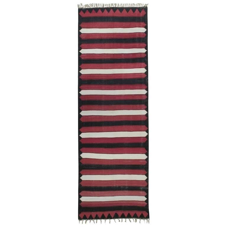 Red, White and Black Kilim 'Wide Runner' Rug