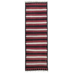 Antique Red, White and Black Kilim 'Wide Runner' Rug