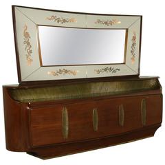 Sumptuous Sideboard by Palazzi d'Arte Cantu' Rosewood Veneer Back-Painted Glass