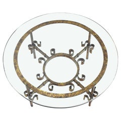 Gilded Wrought Iron Base Round Coffee Table