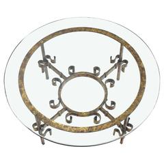 Gilded Wrought Iron Base Round Coffee Table 2