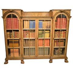 Walnut, Parcel Gilt and Herring Bone Banded Queen Anne Revival Antique Bookcase