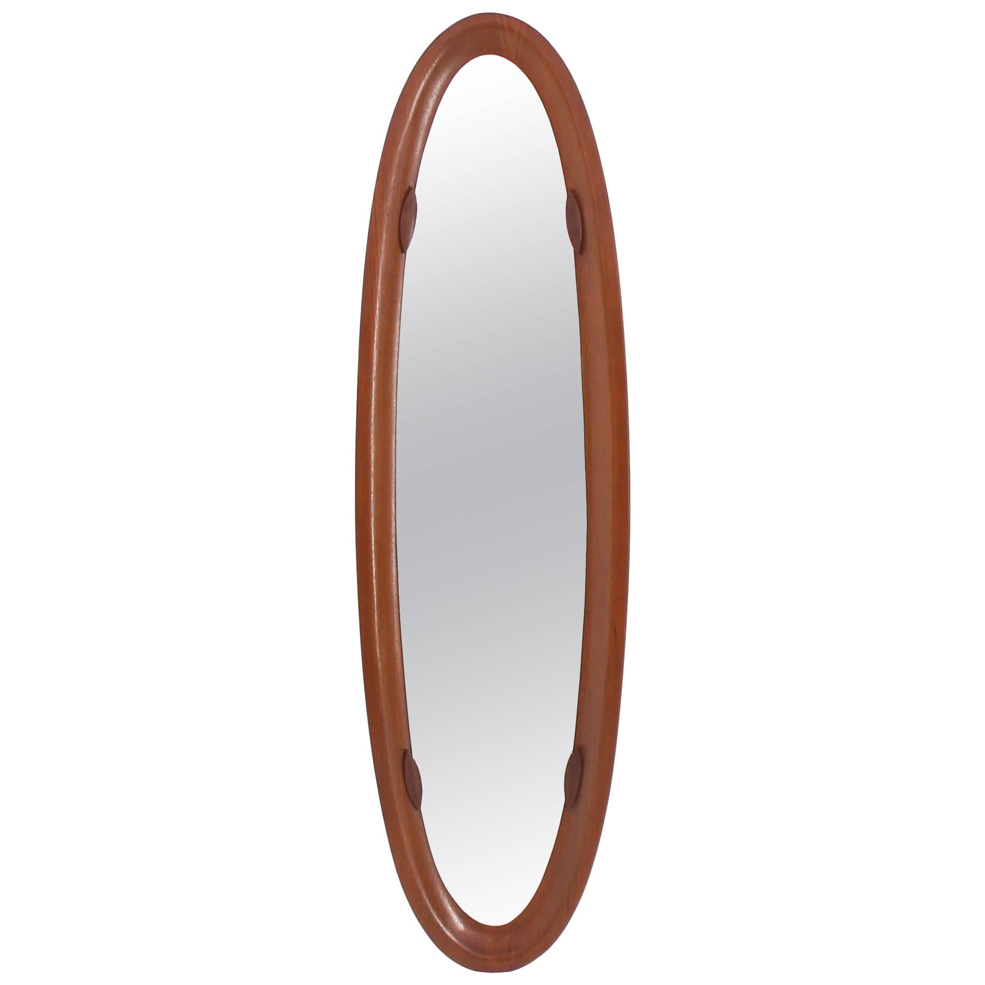 Large Molded Teak Frame Wall Mirror For Sale