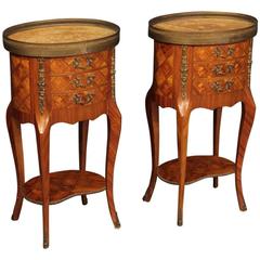 20th Century Pair of French Inlaid Bedside Tables