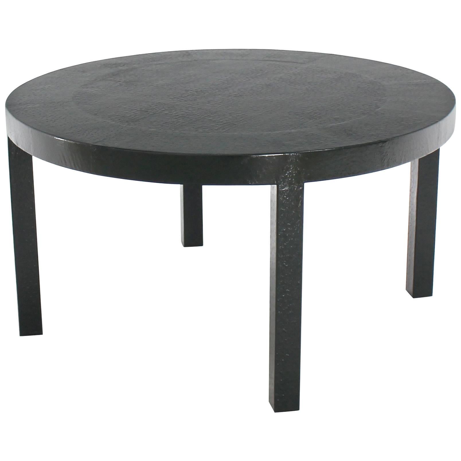 Dark Olive Ostrich Skin Round Coffee Table For Sale