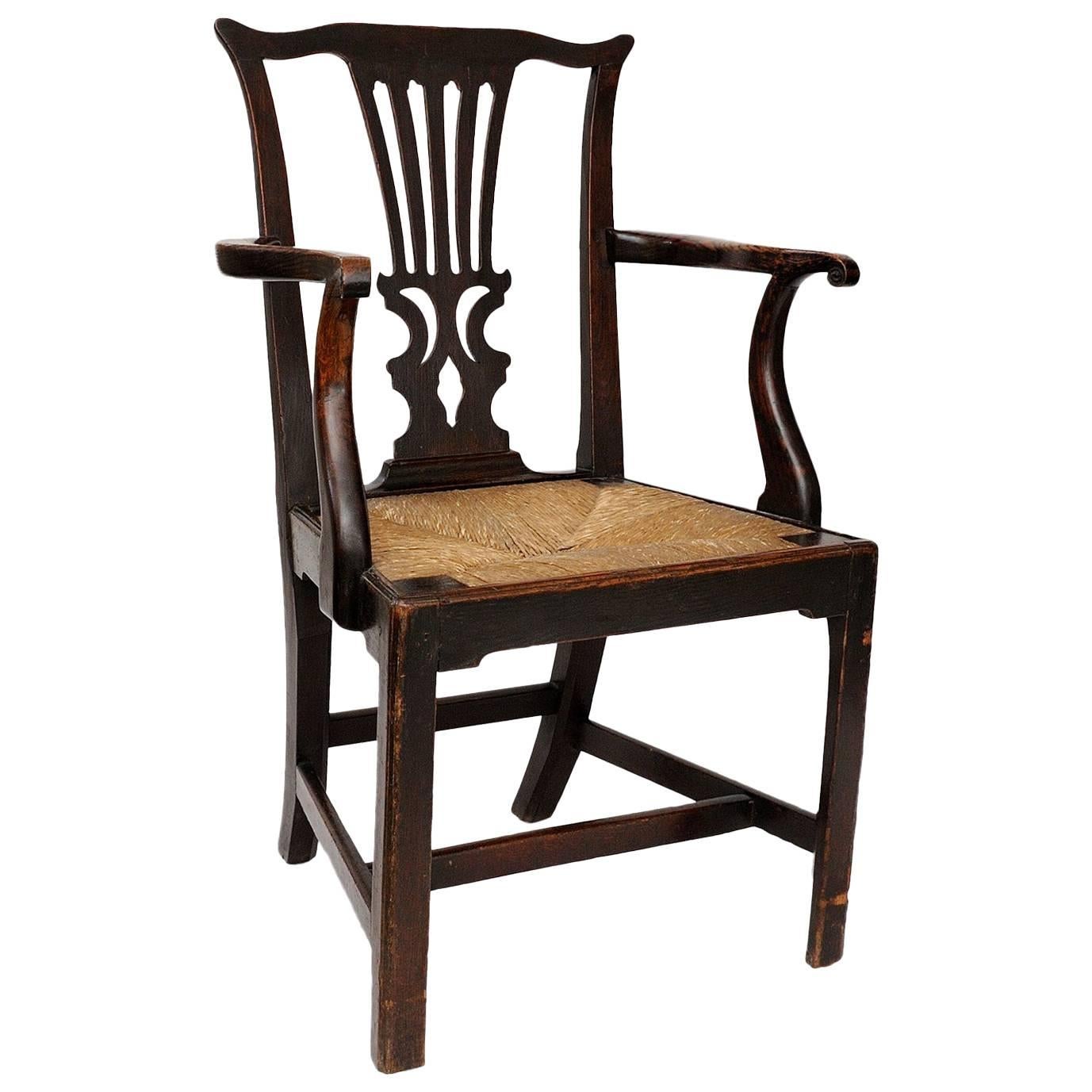 English George III Oak Chippendale Open Arm or Desk Chair, circa 1760