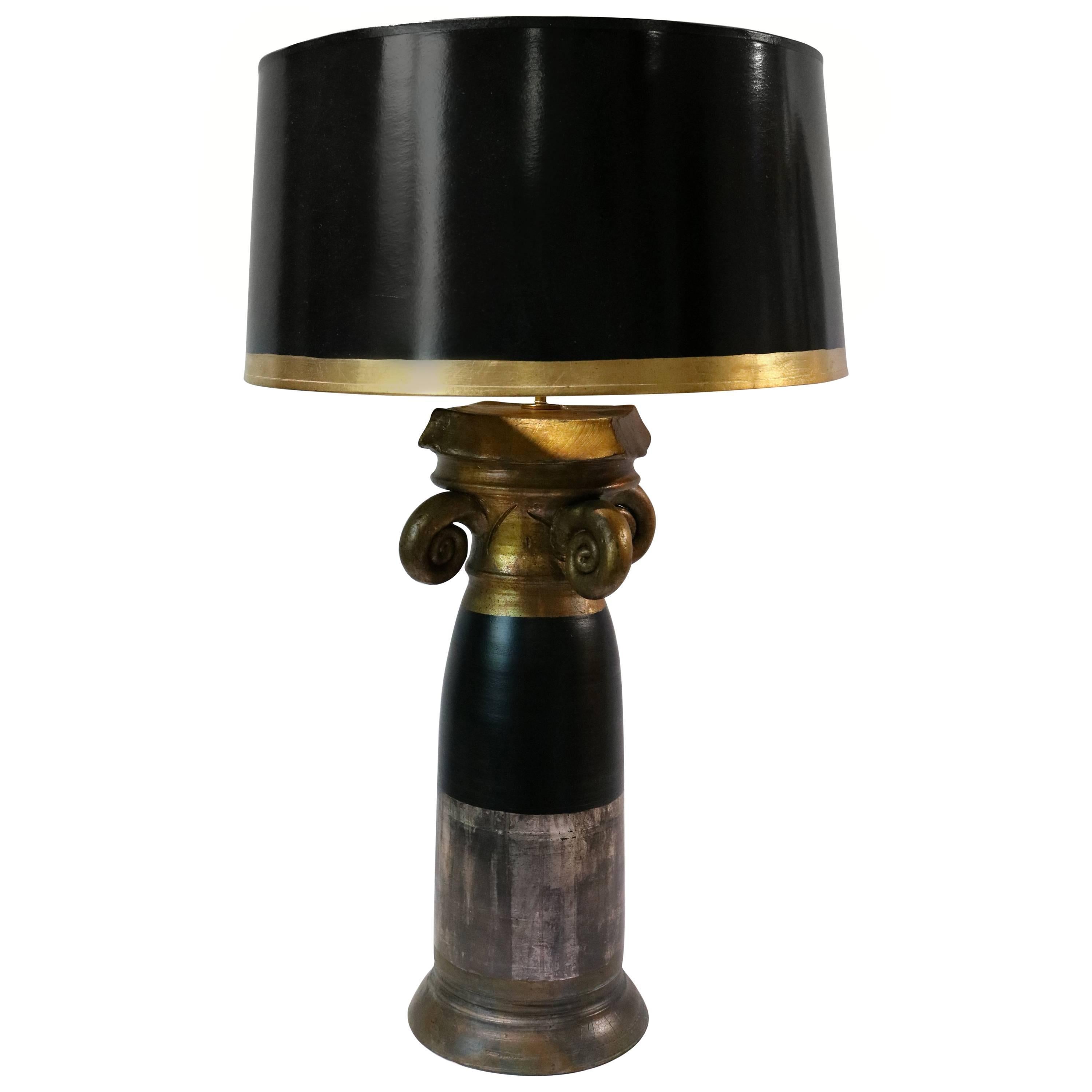 Hollywood Regency, Table Lamp, Silver, Gold, Black by Burts Cason