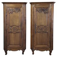 Pair of 18th Century Country French Normandie Corner Bonnetieres