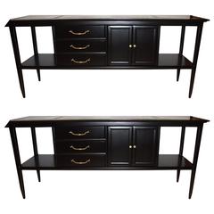 Pair of Tomlinson Stamped Marble-Top Ebonized Credenzas or Console Tables 8