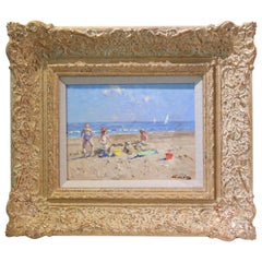 Oil on Board, Impressionist Beach Scene Painting by Niek van der Plas