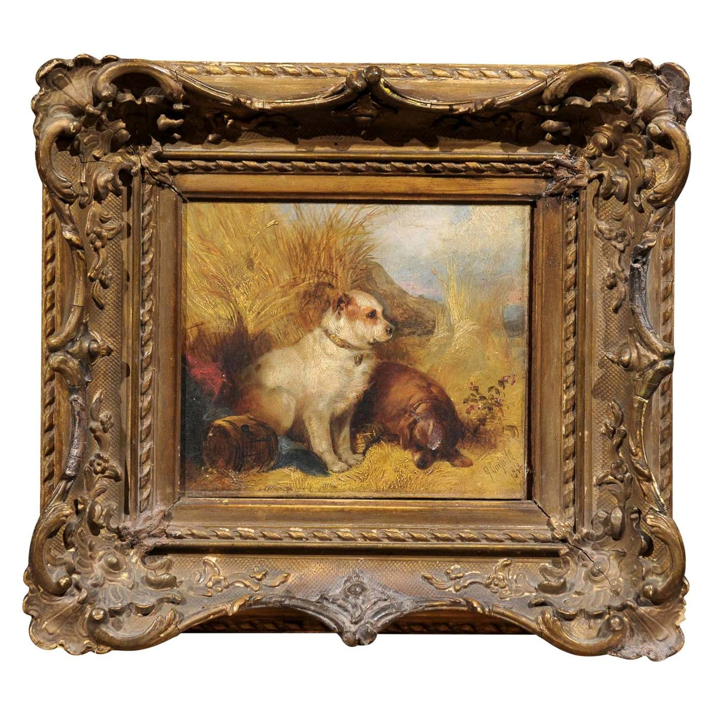 George Armfield 19th Century Oil on Canvas Painting of Dogs, signed by artist “George ...