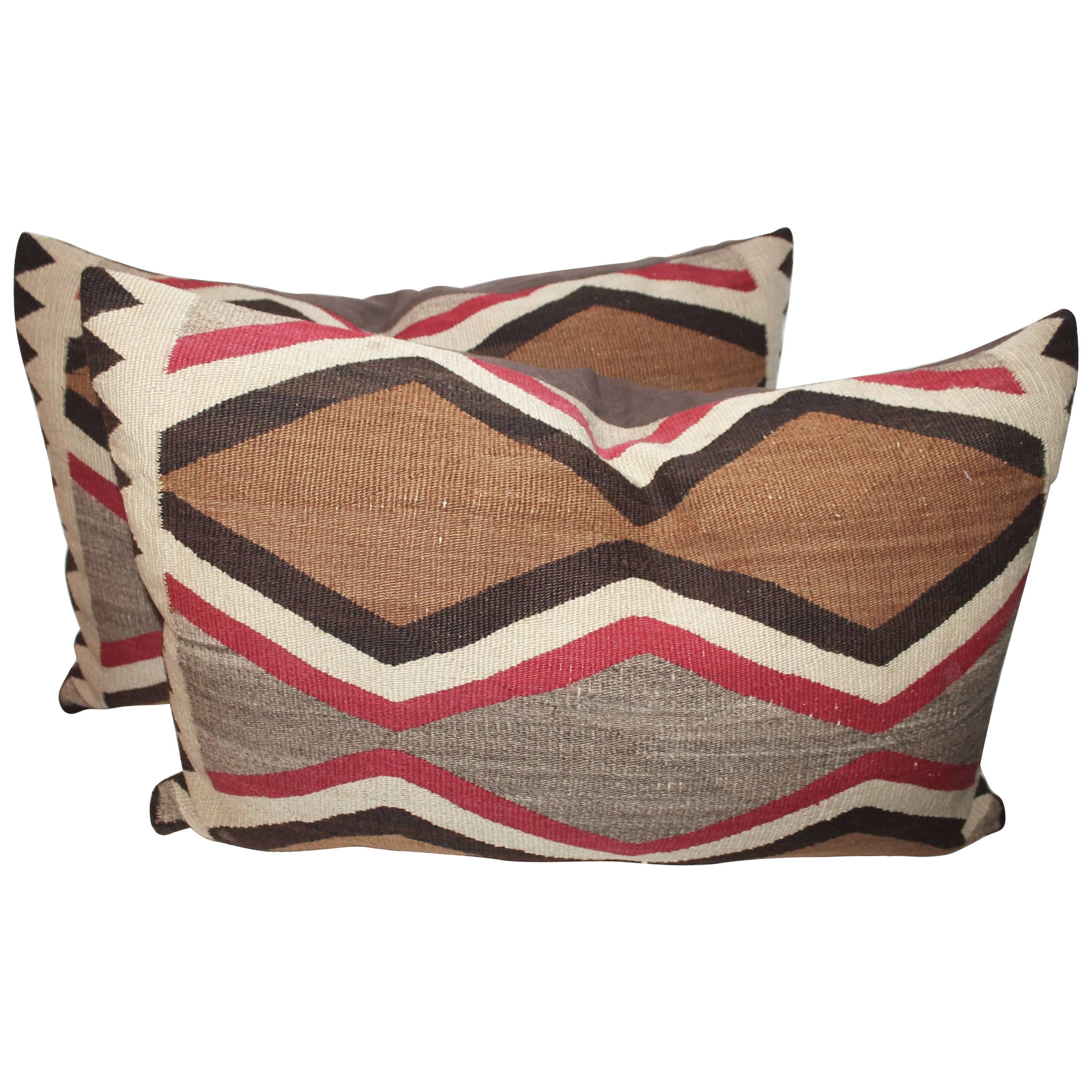 Pair of Large Navajo Indian Weaving Bolster Pillows