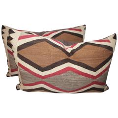 Pair of Large Navajo Indian Weaving Bolster Pillows