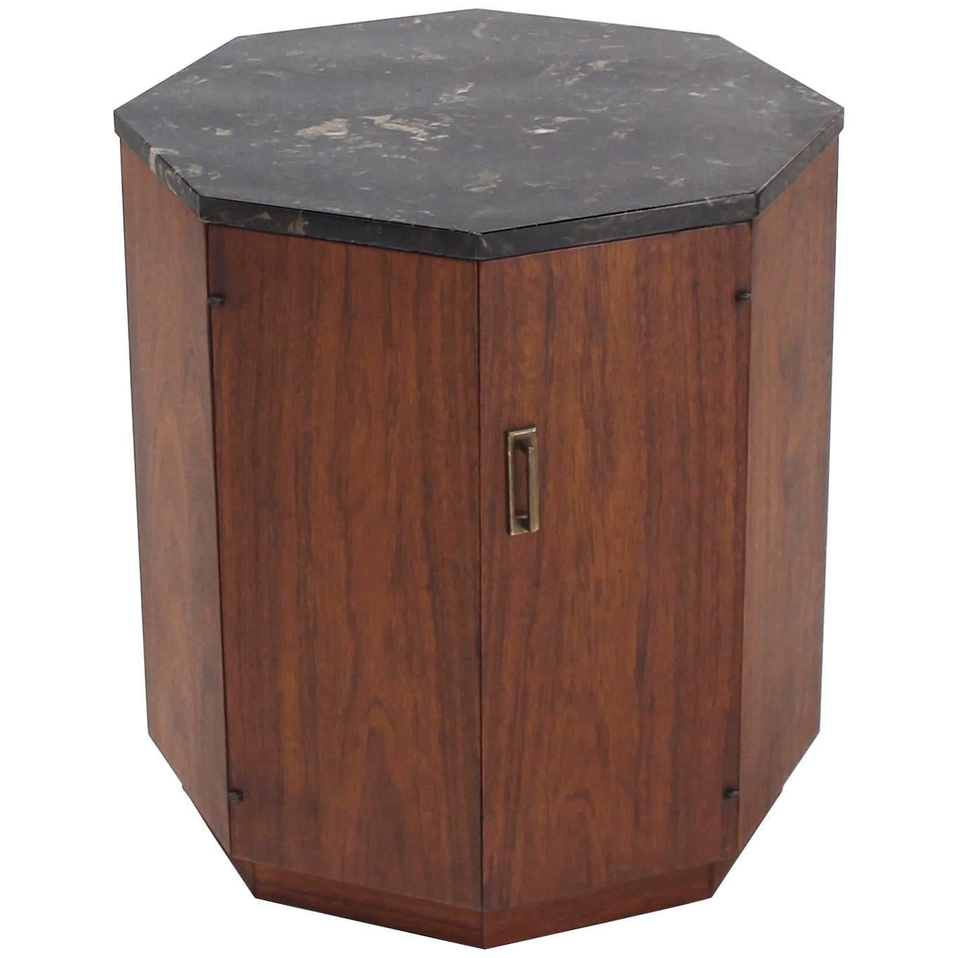Octagon Marble-Top Side Table with Compartment