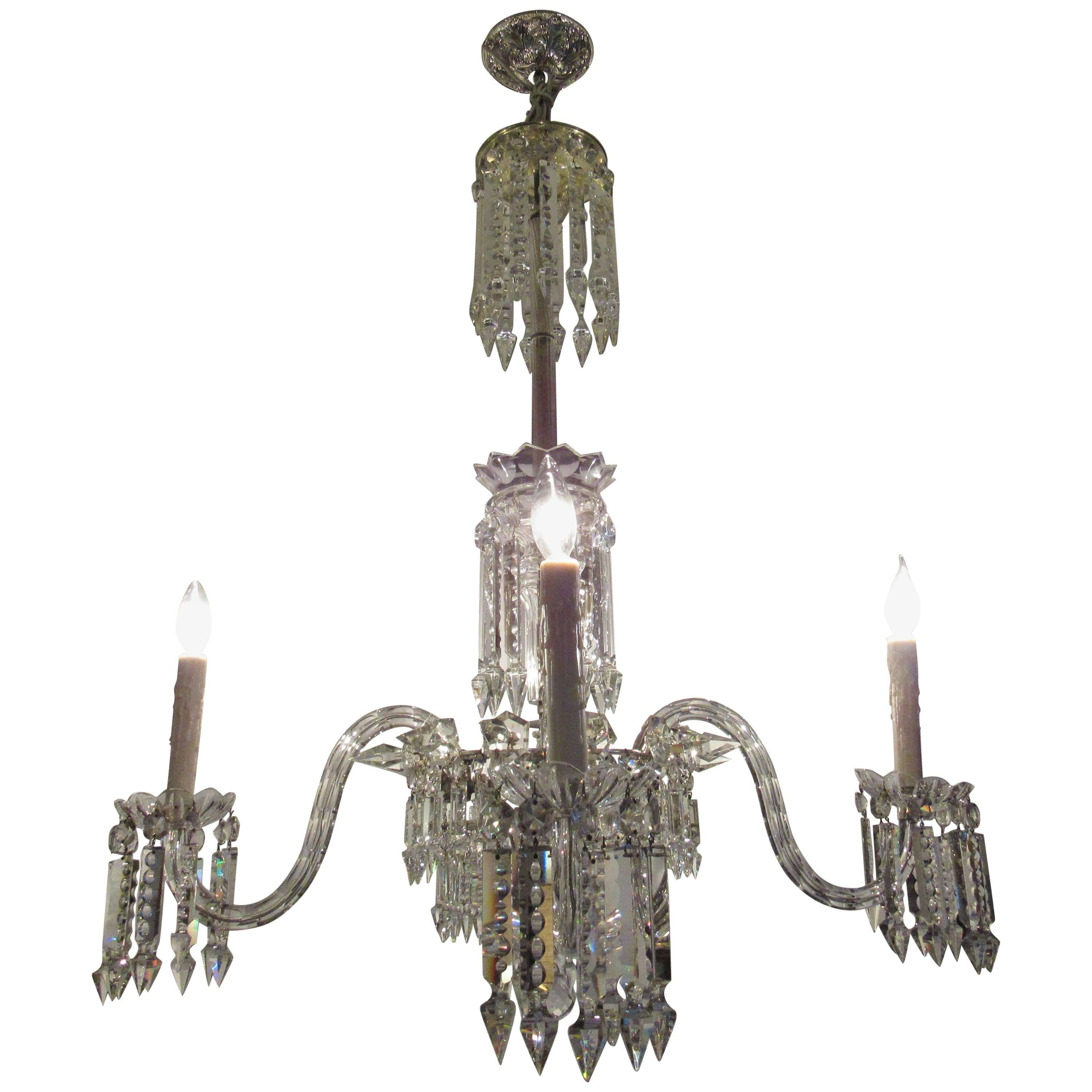 Large European Four-Light Crystal Chandelier, Early 20th Century For Sale