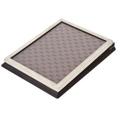 Vintage Italian Signed Gucci Chrome, Fabric, Wood Note Pad Holder/Desk Accessory