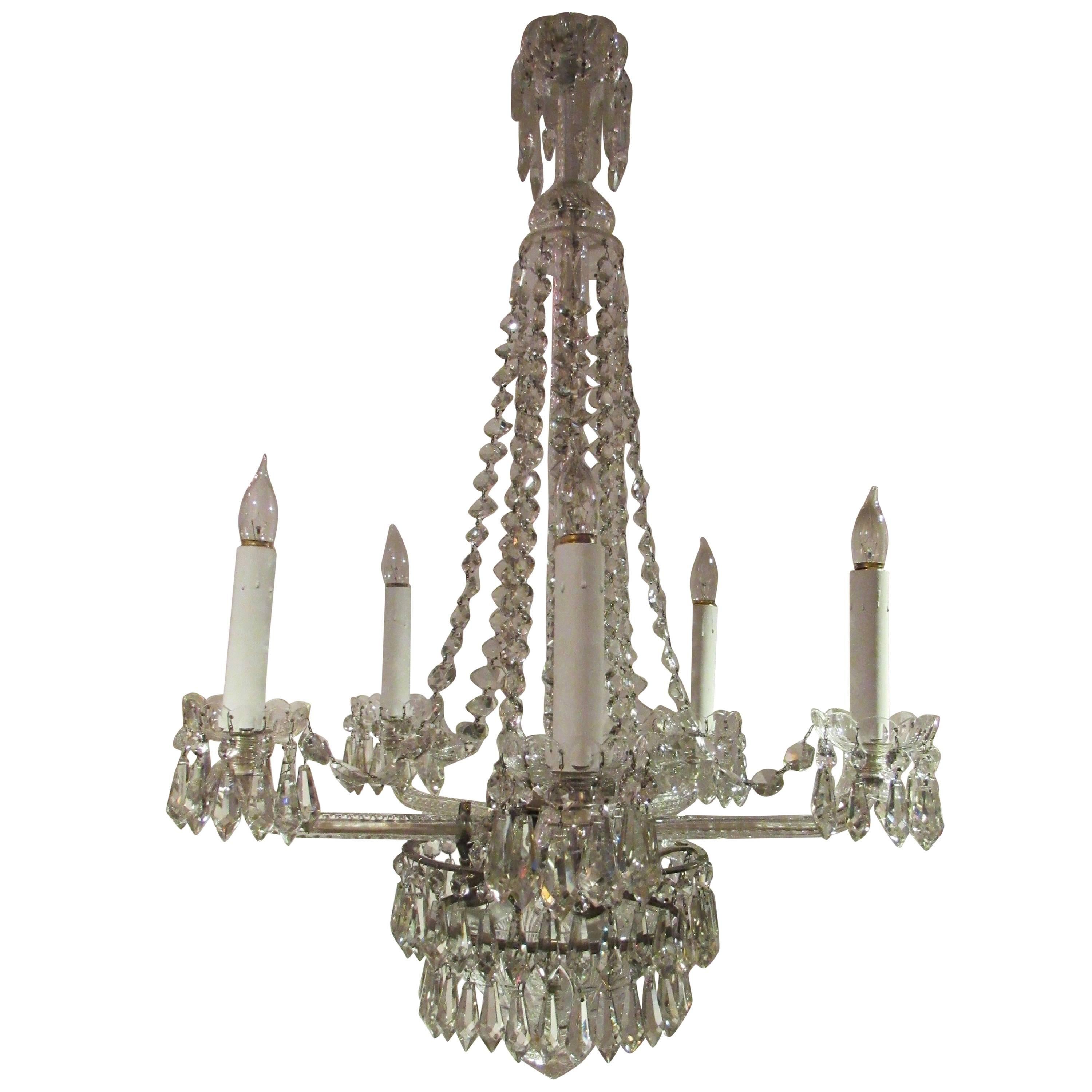 Large Unusual Crystal Chandelier, Early 20th Century For Sale