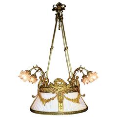 French 19th-20th Century Belle Epoque Gilt-Bronze Figural Nine-Light Chandelier