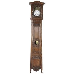 Early 20th Century French Louis XV Style Oak Grandfather Clock Hand-Painted Face