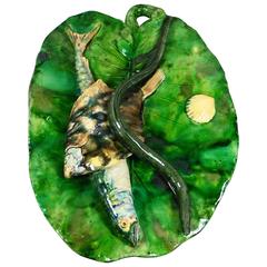 19th Majolica Palissy Leaf Wall Fishs Platter Alfred Renoleau