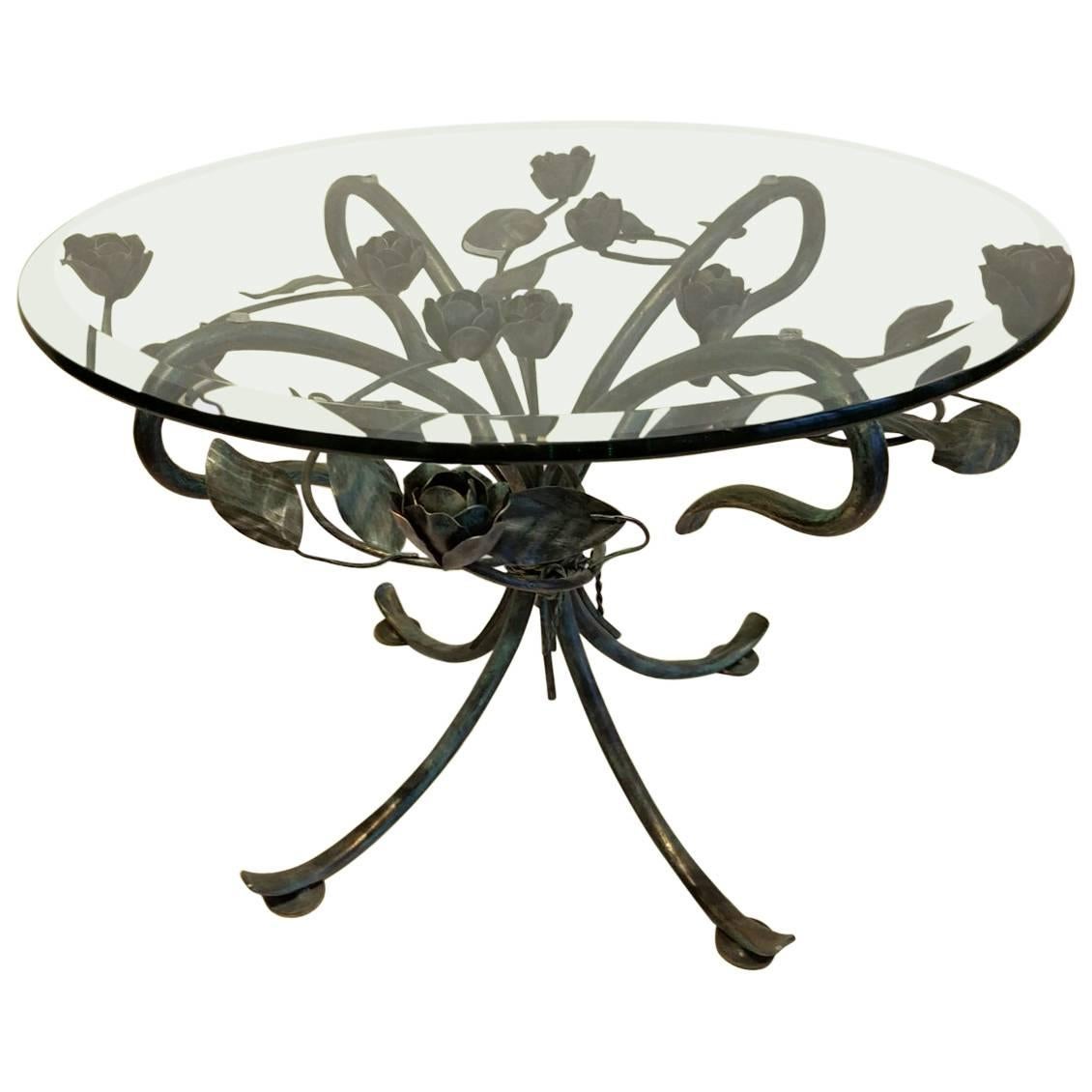 Italian Rose-Motif Side Table For Sale