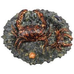 19th Century Majolica Palissy Crabs Wall Platter Alfred Renoleau