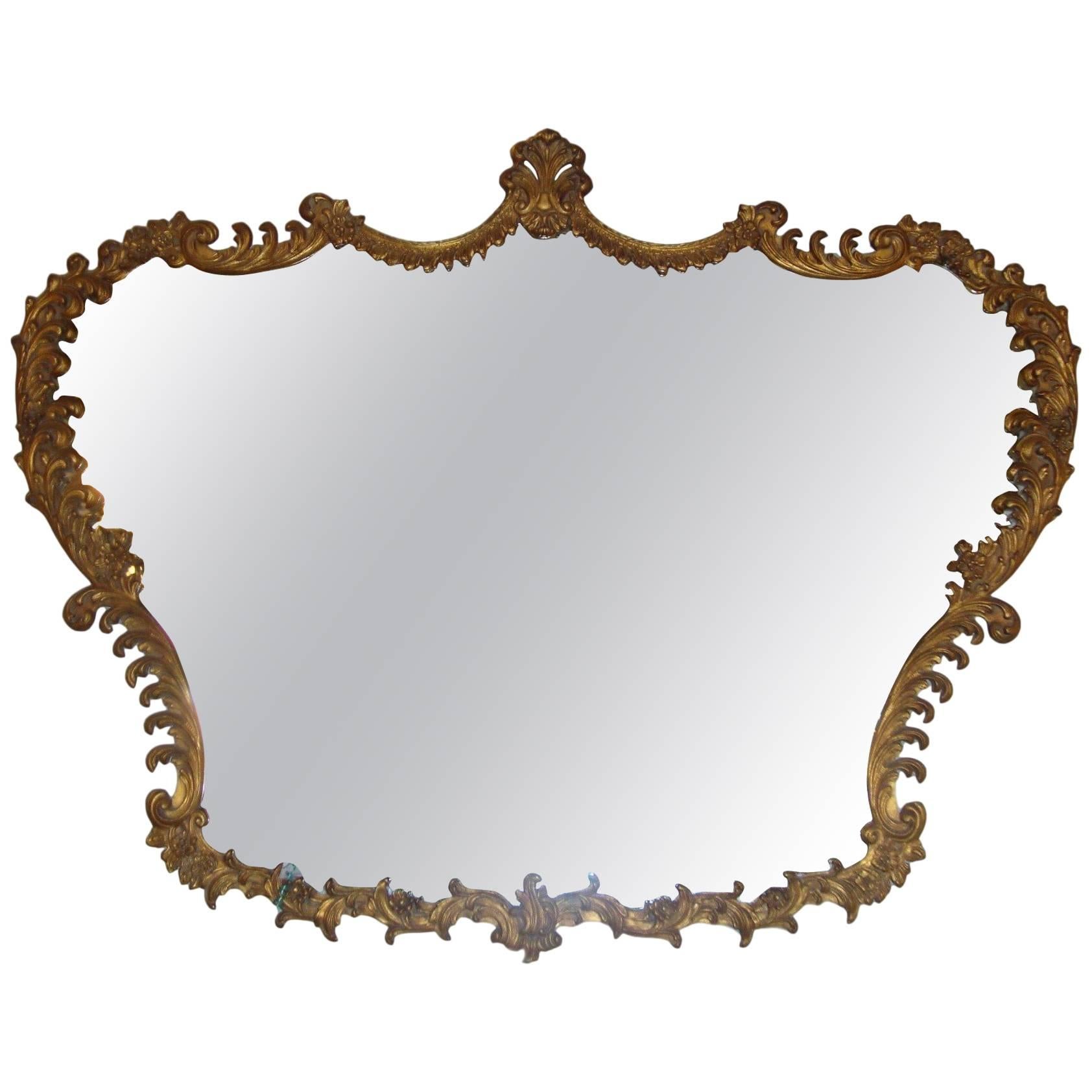 Italian Giltwood Baroque Carved Horizontal Mirror