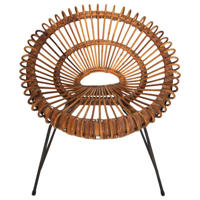 Round Rattan Albini Child Chair, Italy, 1950s
