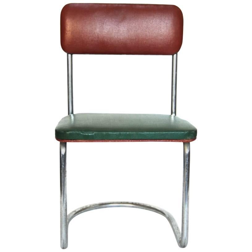 Cantilevered Tubular Steel Chair, in the Style of Marcel Breuer, France, 1940s For Sale