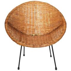 Round Coated Rattan Child Chair with Iron Legs, USA, 1950s