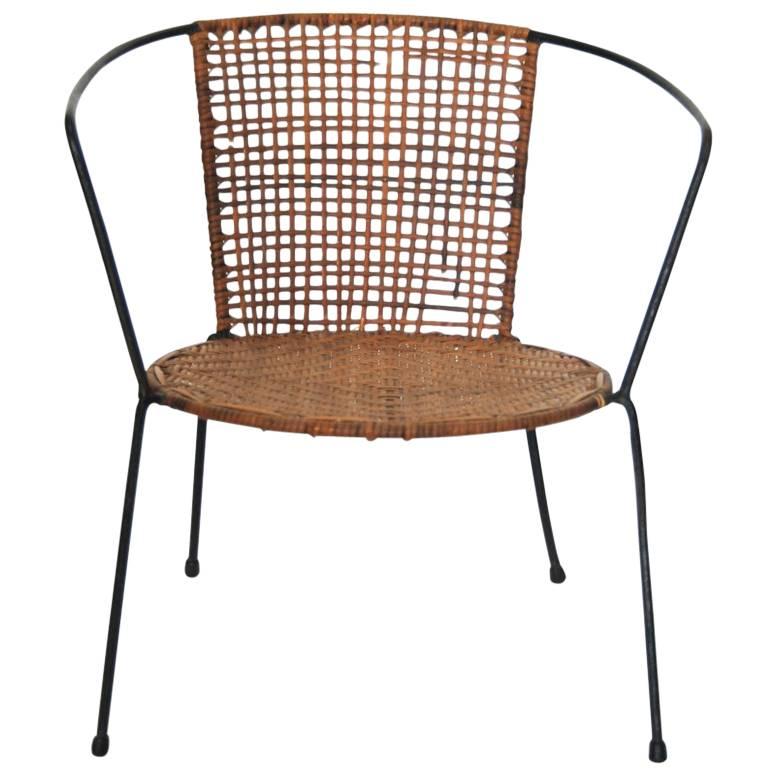 Curved Geometric Rattan Child Chair with Iron Legs, USA, 1950s For Sale