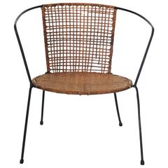 Curved Geometric Rattan Child Chair with Iron Legs, USA, 1950s