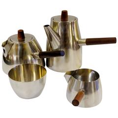 Beautiful and Rare Stainless & Rosewood Coffee Set by Tias Eckhoff for Lundtofte