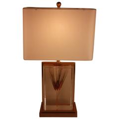 Lucite Table Lamp with Wheat Inclusion