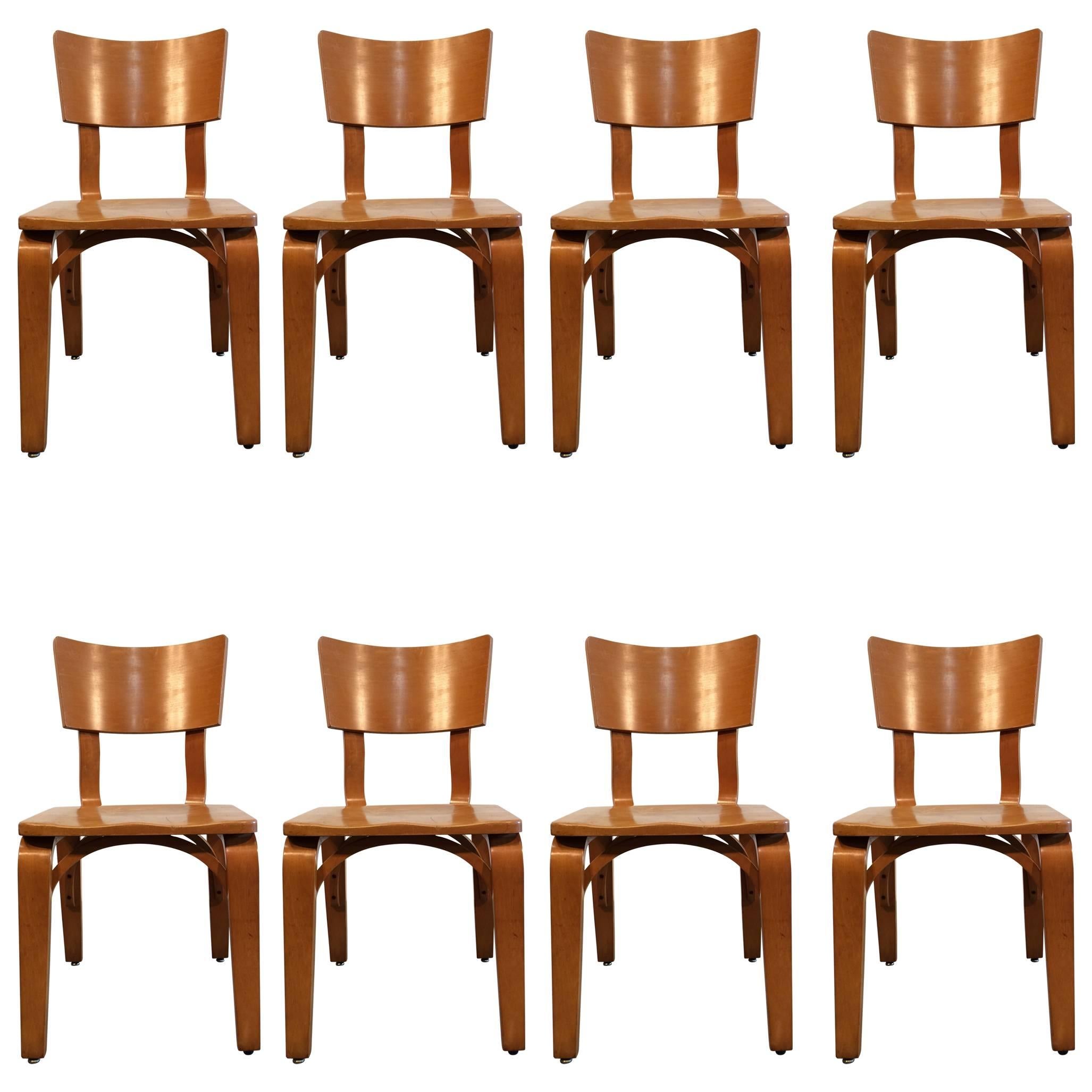 Eight Beautiful Bentwood Chairs by Thonet, USA, 1950s