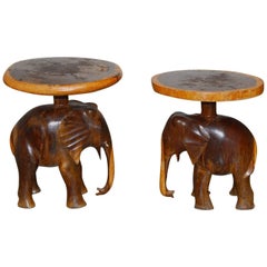 Pair of Carved Elephant Drink Tables or Stools
