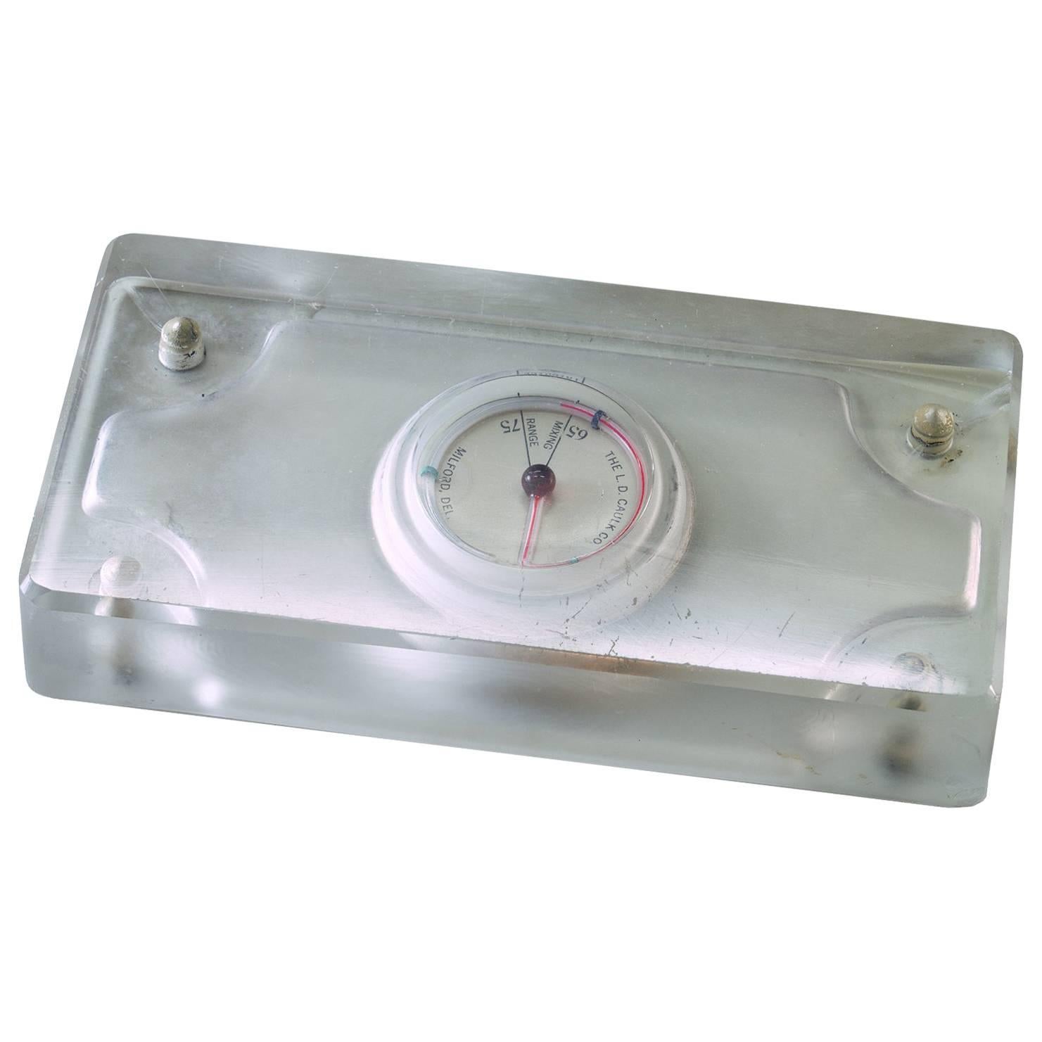 1920s Dental Paperweight Sculpture Glass Slab Temperature Gauge Thermometer