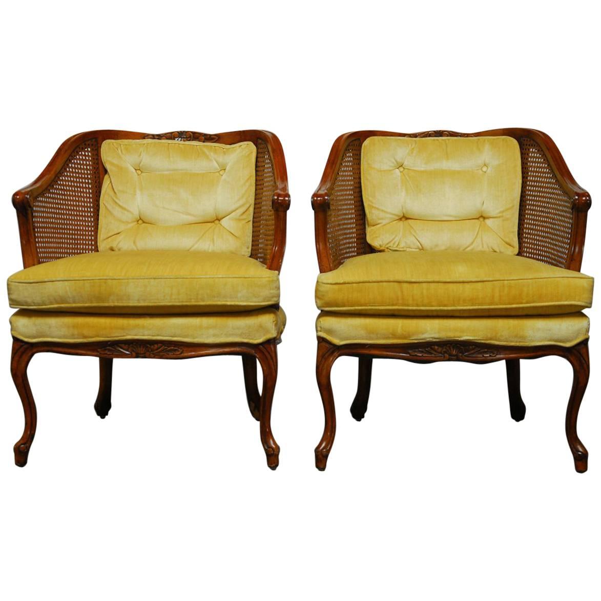 Pair of Mid-Century Cane Barrel Back Armchairs