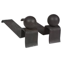 Mounted Sphere Iron Andirons, French, circa 1950 12