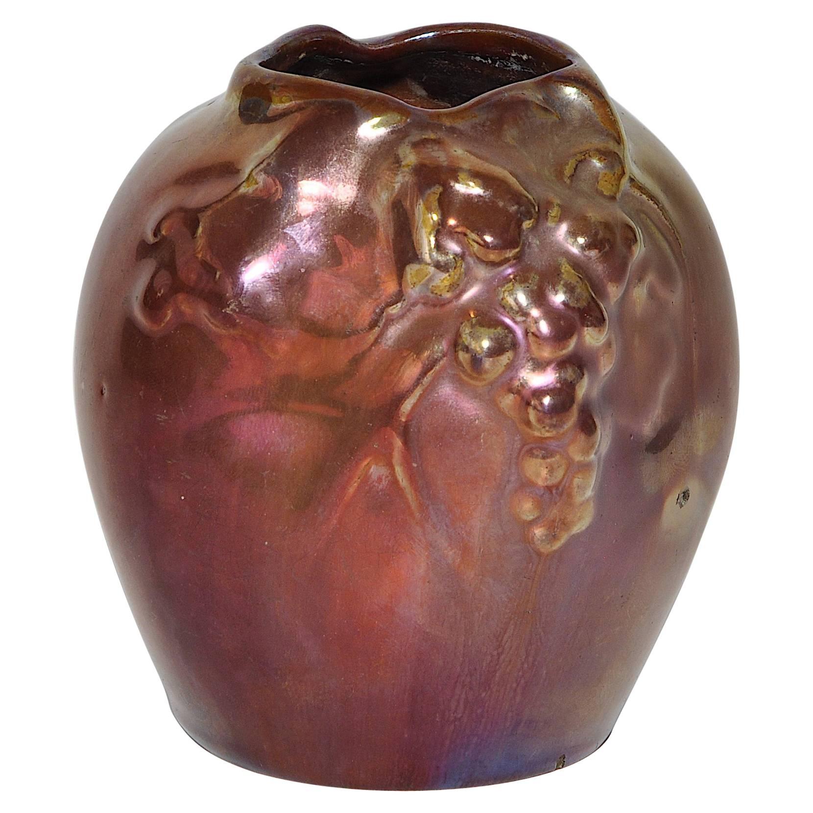 Art Nouveau Art Pottery Montieres Red Lustre Vase Pot