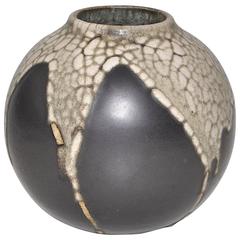 French Art Pottery Leon Pointu Black White Ceramic Vase Pot