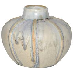 French Art Pottery Metenier Blue White Ceramic Vase Pot 1