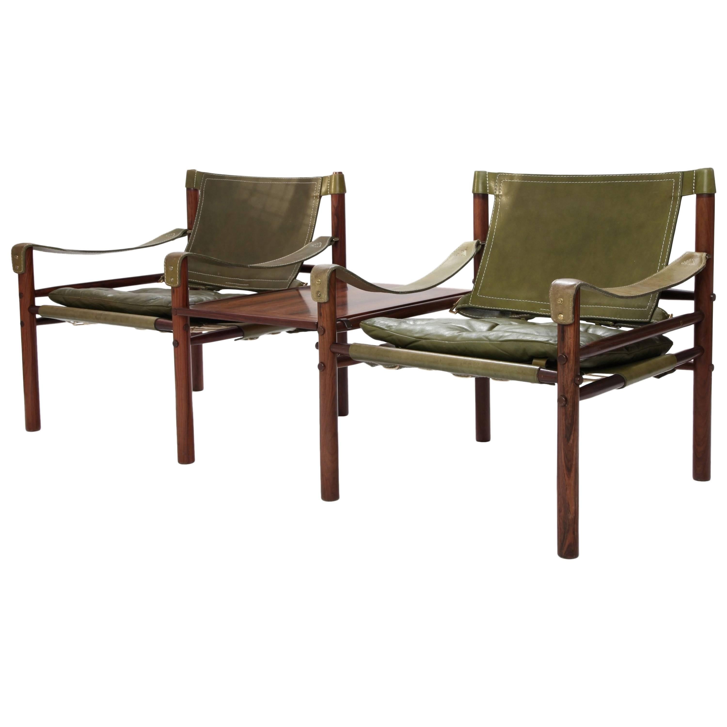 Pair of Arne Norell Rosewood Safari Sirocco Chairs with Detachable Table 